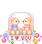 Pixel art of two teddy bears in a pink frame, with 'I ❤️ YOU' text below and floating hearts and dots.