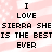 Pixelated text repeats 'I LOVE SIERRA SHE IS THE BESTIS THE BEST EVER' on a pink and white striped background with scattered white dots.