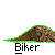 Pixelated 2D animation of a biker on a dirt mound, cycling through motion states with visible text "Biker" below.