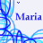 repeated blue and light-blue scribbled patterns with the text "Maria" in dark blue, featuring small animated green or purple dots moving across the image