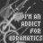 A grayscale animated icon with repeating text 'I'M AN ADDICT FOR IDRAHATICS' over a chain-link fence background, showing subtle pixel-level animation changes across frames.
