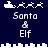 Pixel art animation of Santa's sleigh with reindeer, showing two distinct states: one with four reindeer and another with three reindeer. Text reads "Santa & Elf" below each state on a dark blue background.
