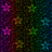 Pixelated star shapes in purple, green, and orange hues on a dark gradient background, with cyan text reading "Mojo" on a solid blue right side.