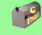 Gray mailbox with yellow 'C Mail' text and red flag; flag raised in first frame, lowered in second, open in third, and a pig wearing sunglasses appears in fourth frame.