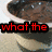 A pixelated image of a character with dark hair and light skin, wearing a white shirt and blue pants, overlaid with bold text reading "what the PUDDING?" in red and purple.
