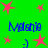 Green background with pink star shapes and blue text reading 'Melania' in three , each flanked by smiling face emoticons