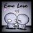 Two round-headed figures in a gray-toned scene with 'Euno Love' text and pink sparkles, showing subtle animation changes across frames.