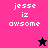 Pixelated text 'jesse iz awsome' in white on pink, purple, and black backgrounds with a black star and pink star icon.