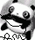 A 40x45 pixel grayscale animated buddy icon featuring a cartoon panda with two distinct facial expressions across two frames, displayed in a contact sheet layout.