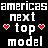 Pixelated text reads 'americas next top model' with two red heart icons on a black background.