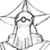 Static grayscale icon of a stylized character with glasses and geometric lines forming a star-like shape around the head, rendered in low-resolution pixel art style on white background.