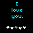 Two identical cyan pixelated text displays reading "I love you." with five white and gray plus signs below each, arranged in a horizontal pair.