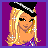 Pixel art contact sheet showing three distinct character frames with corresponding text labels below each frame on a purple background.