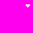 A bright pink background with three white pixelated shapes: a heart at top center, a starburst at top right, and a scattered dot cluster at center bottom.