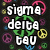 Pixelated icon with white text 'Sigma', 'delta', 'Gau' stacked vertically over a dark background with colorful circular patterns.