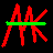 Pixel art of six distinct characters on black background with red and green text elements