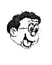 Two pixelated cartoon head views on gray background: left view shows profile with closed eye, right view shows front-facing face with open eyes and wide smile.