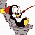 A 50x50 pixel animated buddy icon featuring a cartoon character on the left and green text on the right, displayed as a contact sheet with two frames.