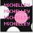 Pixelated image with four stacked instances of the name "MICHELLE" in bright pink uppercase letters on a black background with white accents.
