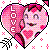 Pixelated heart-shaped icon with pink gradient, white text 'LOVE', and a cartoon face holding a smaller heart.
