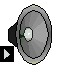 Pixelated speaker icon with animated musical notes and symbols in various colors around it.