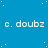 Blue background with white dots and repeated text 'c. doubz' in pixelated font, partially obscured by a gray rectangle on the right.
