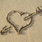 A static image shows a heart-shaped outline with an arrow through it on a textured beige background, with text in pink and green pixelated letters.