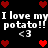 Black background with red pixel hearts and white text repeating "I love my potato!! <3" in two horizontal