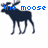 Pixelated dark blue moose with antlers stands against white background, text above reads 'the moose is loose' in blue pixel font.