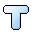 Three pixelated light blue T-shaped icons with black outlines on a gray background, each showing distinct top-edge pixel variations.
