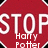 Red octagonal stop sign with white text reading 'STOP' and 'Harry Potter' in pixelated font.
