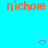 A static image with a bright cyan background displays the word 'nichole' in orange pixelated text repeated , each accompanied by a small pink heart symbol above it
