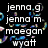 Animated icon with two distinct sections: left side features white text on black background with colorful bubbles, right side shows names over blue cloud-like shapes.
