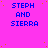 identical blue text 'STEPH AND SIERRA' on a bright pink background with scattered yellow dots, partially cropped at the bottom right