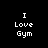 A 4-frame animated contact sheet showing identical pixelated text "I Love Gym" in white on black background across all frames.