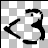 Static 48x48 pixel icon with black abstract shapes on a gray-and-white checkerboard background, appearing as a stylized heart or emoticon-like form.