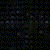 Dark pixelated background with scattered light blue and green squares, two small red squares positioned horizontally near the bottom center.
