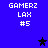Blue background with white pixelated text 'GAMERZ LAX #5' repeated four times and three black star icons in different positions.