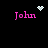 Pixelated pink text 'John' appears in four corners of a black background, with a white heart above the top-left text and white dot clusters near the bottom-left and top-right text.