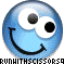 Five spherical smiley faces with large white eyes and black pupils, each in a different color: blue, purple, red, yellow, green. All have simple curved smiles.