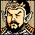 Pixelated 50x50 static icon depicting a stylized historical figure with orange and beige tones, black outlines, and checkered background elements.