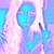 Pixelated blue figure with rounded head and elongated body against pastel purple and pink background, no visible text or distinct features.