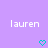 Pixelated text 'lauren' appears twice on a purple background with two cyan heart icons below.