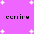 Purple background with white star shapes and repeated black text 'corrine' in pixelated font.