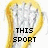 Yellow lacrosse stick head with white mesh netting, overlaid text reading THIS SPORT IS LIFE in black pixelated font across four