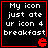 Black square icon with red border and white pixelated text reading "My icon just ate ur icon 4 breakfast" featuring a small red pixelated 'e' symbol at bottom right.