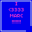 Blue square icon with pink text and symbols, featuring 'I <3333 MARC !!!!!' on a solid background. One frame includes a white heart symbol; another shows a white plus sign.