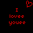 Red pixelated text and heart symbol on black background, with 'I lovee youee' repeated twice and a heart above the text.