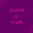 Purple background with repeated pink text 'make a wish' and small pink stars with dotted lines, static image.