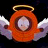 A pixelated animated buddy icon featuring a cartoon angel with orange wings and halo, next to bold white text reading "YOU BASTARDS" on black background.